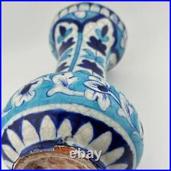 Antique Handmade Hand Painted Glazed Terracotta Vase Iznic Pottery Blue 6.5 H