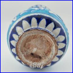 Antique Handmade Hand Painted Glazed Terracotta Vase Iznic Pottery Blue 6.5 H