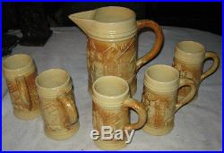 Antique Hull Country Bar Beer Tavern Art Stoneware Pottery Pitcher Mug Stein Set