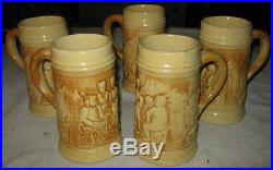 Antique Hull Country Bar Beer Tavern Art Stoneware Pottery Pitcher Mug Stein Set