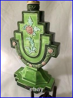 Antique Lamp Art Nouveau Majolica Czechoslovakia Lady Ceramic Art Pottery DLS
