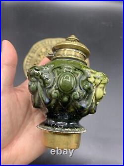 Antique Linthorpe Art Pottery Ceramic Green Face Majolica Inkwell Brass Base