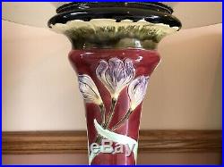 Antique Majolica Lily Art Nouveau Ceramic Pedestal 27 Plant Stand Lamp Table