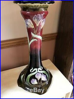 Antique Majolica Lily Art Nouveau Ceramic Pedestal 27 Plant Stand Lamp Table