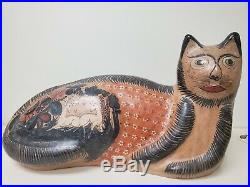 Antique Mexican Folk Art Tonala Pottery Cat 64 NY World's Fair Stoneware Ceramic