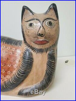 Antique Mexican Folk Art Tonala Pottery Cat 64 NY World's Fair Stoneware Ceramic