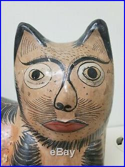 Antique Mexican Folk Art Tonala Pottery Cat 64 NY World's Fair Stoneware Ceramic