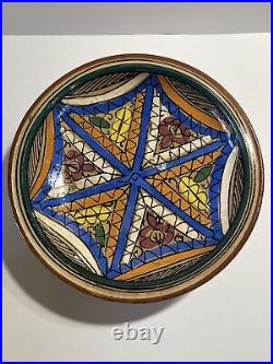 Antique Moroccan Fez Pottery Ceramic Hand Painted Wall Art Bowl 11.5 D