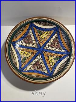 Antique Moroccan Fez Pottery Ceramic Hand Painted Wall Art Bowl 11.5 D