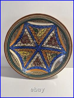 Antique Moroccan Fez Pottery Ceramic Hand Painted Wall Art Bowl 11.5 D
