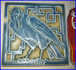 Antique Rookwood American Art Pottery Rook Raven Lattice Crow Tile Bird Trivet