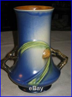 Antique Roseville Blue Pinecone # 842-8 Art Pottery Flower Garden Tree Vase Pine