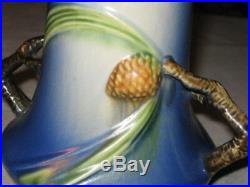 Antique Roseville Blue Pinecone # 842-8 Art Pottery Flower Garden Tree Vase Pine