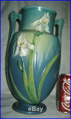 Antique Roseville USA 928-12 Art Deco Pottery Flower Garden Blue Iris Vase Mint