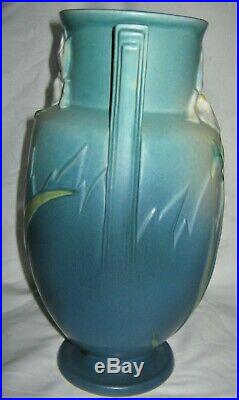 Antique Roseville USA 928-12 Art Deco Pottery Flower Garden Blue Iris Vase Mint