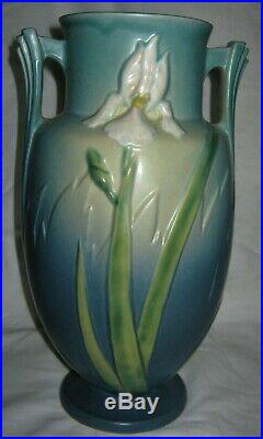 Antique Roseville USA 928-12 Art Deco Pottery Flower Garden Blue Iris Vase Mint