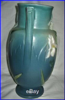 Antique Roseville USA 928-12 Art Deco Pottery Flower Garden Blue Iris Vase Mint