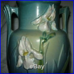 Antique Roseville USA 928-12 Art Deco Pottery Flower Garden Blue Iris Vase Mint