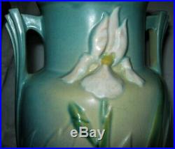 Antique Roseville USA 928-12 Art Deco Pottery Flower Garden Blue Iris Vase Mint