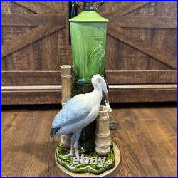 Antique Victorian Bretby Art Pottery hand-painted crane bird bamboo 19th Century