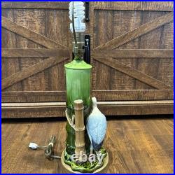 Antique Victorian Bretby Art Pottery hand-painted crane bird bamboo 19th Century