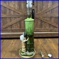 Antique Victorian Bretby Art Pottery hand-painted crane bird bamboo 19th Century