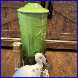 Antique Victorian Bretby Art Pottery hand-painted crane bird bamboo 19th Century