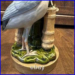 Antique Victorian Bretby Art Pottery hand-painted crane bird bamboo 19th Century