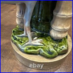 Antique Victorian Bretby Art Pottery hand-painted crane bird bamboo 19th Century