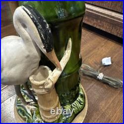 Antique Victorian Bretby Art Pottery hand-painted crane bird bamboo 19th Century