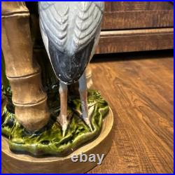 Antique Victorian Bretby Art Pottery hand-painted crane bird bamboo 19th Century