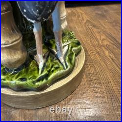 Antique Victorian Bretby Art Pottery hand-painted crane bird bamboo 19th Century