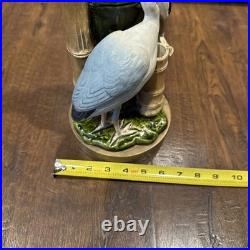 Antique Victorian Bretby Art Pottery hand-painted crane bird bamboo 19th Century