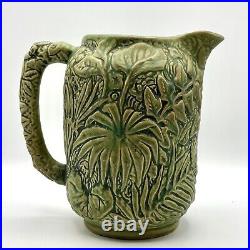 Antique WELLER Pottery Marvo Pitcher 8 Palm Fronds Green Matte 1920's