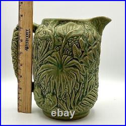 Antique WELLER Pottery Marvo Pitcher 8 Palm Fronds Green Matte 1920's