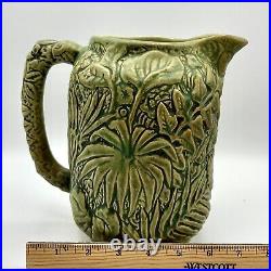 Antique WELLER Pottery Marvo Pitcher 8 Palm Fronds Green Matte 1920's