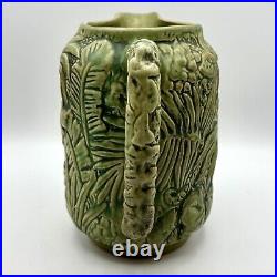 Antique WELLER Pottery Marvo Pitcher 8 Palm Fronds Green Matte 1920's