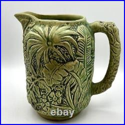 Antique WELLER Pottery Marvo Pitcher 8 Palm Fronds Green Matte 1920's