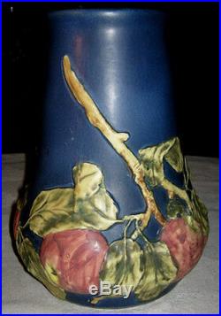 Antique Weller Blue Baldwin Art Pottery Large Apple Tree Vase Baldin Fruit