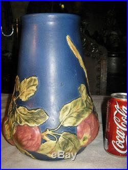 Antique Weller Blue Baldwin Art Pottery Large Apple Tree Vase Baldin Fruit
