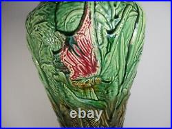 Antique Weller Majolica 1920s Art Pottery Red Butterfly Brown Ceramic Pedastal