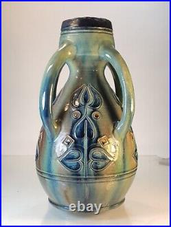 Antique art nouveau arts crafts colorful glazed Art Pottery Vase