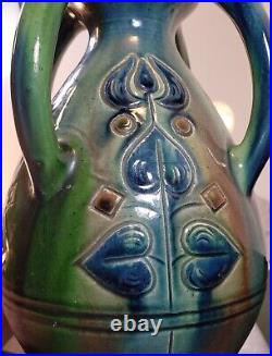 Antique art nouveau arts crafts colorful glazed Art Pottery Vase