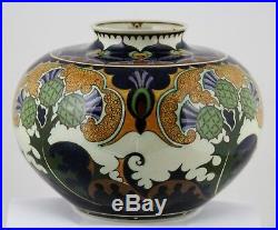 Antique, art nouveau ceramic Dutch plateel vase Rozenburg Holland, thistle decor