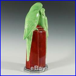 Art Deco French Paul Milet Sevres Ceramic Birds Statue Sang de Boeuf Red Flambe