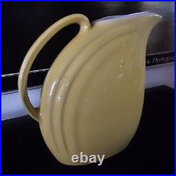 Art Deco HALL Pottery Yellow Ceramic PITCHER with ICE LIP 8 Tall Made USA Nora