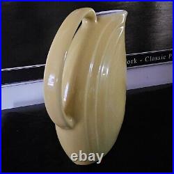 Art Deco HALL Pottery Yellow Ceramic PITCHER with ICE LIP 8 Tall Made USA Nora