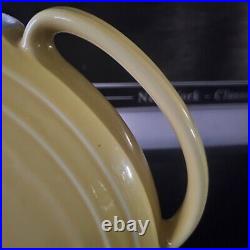 Art Deco HALL Pottery Yellow Ceramic PITCHER with ICE LIP 8 Tall Made USA Nora