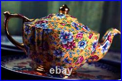 Art Deco James Sadler Stunning and Rare Sophie Chintz Floral Yellow 6 Cup Teapot