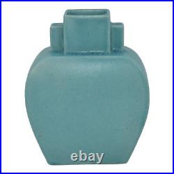 Art Deco Pottery Blue Geometric Buttressed Ceramic Vase